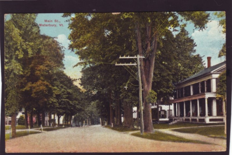 P1375 1916 used postcard main street waterbury vermont