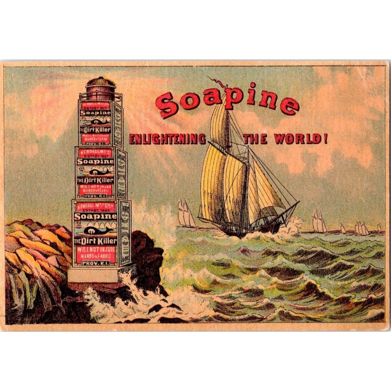 SOAPINE - Soap Kendall Mfg Co - Sailing Ship - Lighthouse - Victorian Trade Card