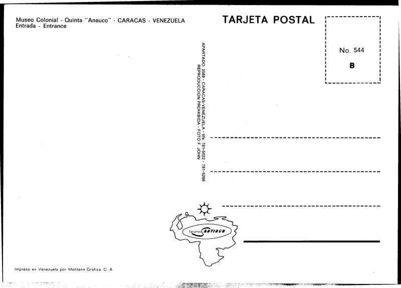 Postcard Venezuela Caracas Colonial Art Museum entrance