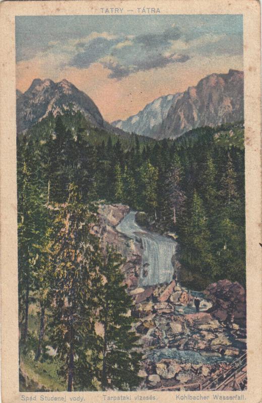 Tatra mountains Slovakia waterfall Kohlbacher Wasserfall 1933 postcard