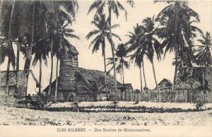 Gilbert Islands misionary village pacific Islands vintage postcard