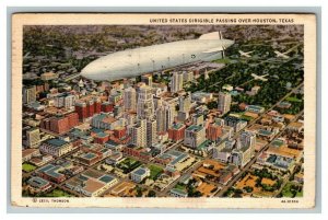Vintage 1935 Postcard United States Dirigible Flying Over Downtown Houston Texas