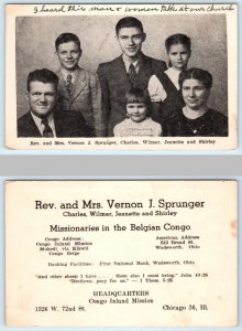 REVEREND & MRS. VERNON J. SPRUNGER Charles, Wilmer, Jeanette, Shirley Postcard