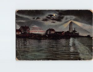 Postcard Moonlight Boston Light Boston Harbor Boston Massachusetts USA