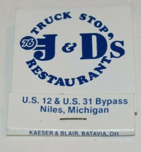 J. D.'s 76 Truck Stop Restaurant Niles Michigan 20 Strike Matchbook