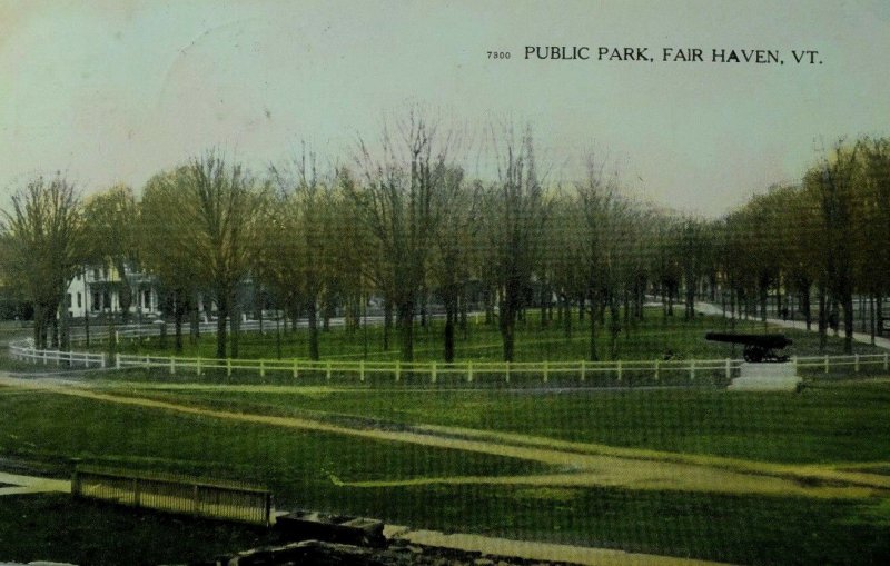 C.1900-1910 Public Park, Fair Haven, VT Trees Field Cannon Postcard P90