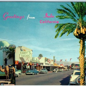 c1950s Indio CA Greetings Chrome Manipulated Photo Postcard Downtown Main St A89