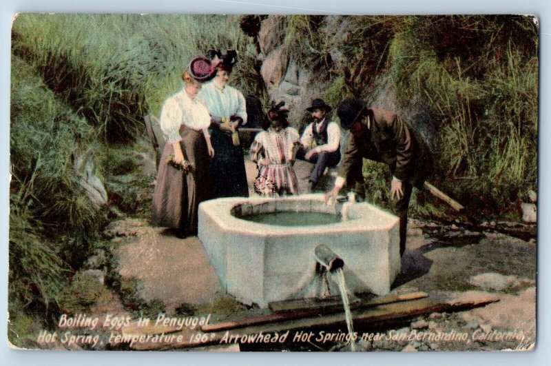 San Bernardino California Postcard Boiling Eggs Penyugal Hot Springs 1911 Posted
