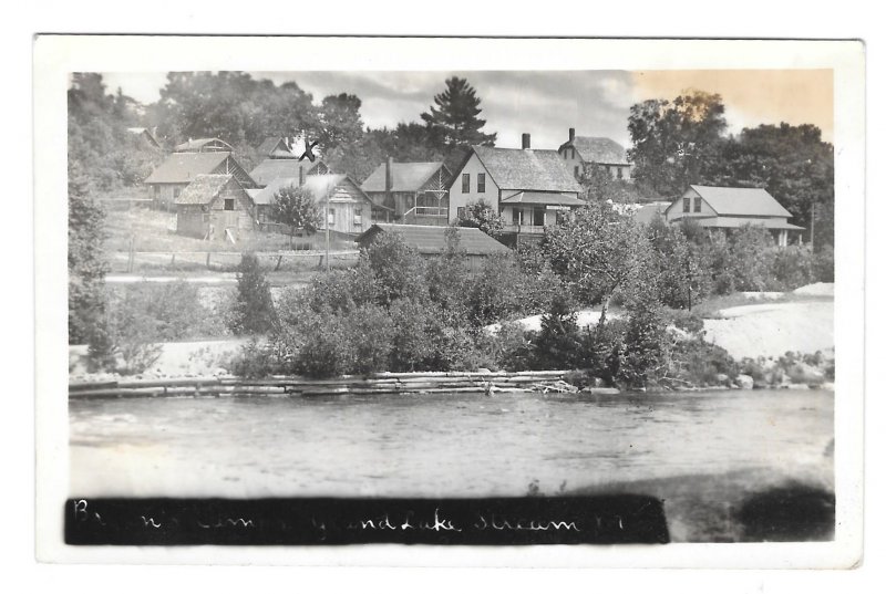 Maine Grand Lake Stream Town View 1932 RPPC Real Photo Postcard