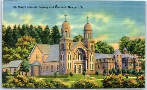 Postcard - St. Mary's Church, Rectory and Convent - Newport, Vermont