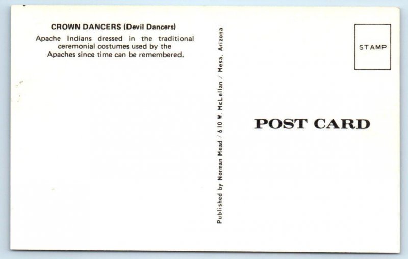 Native American APACHE CROWN DANCERS (Devil Dancers) c1960s Indian Postcard 