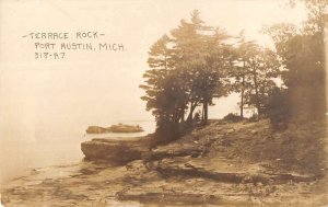 Port Austin Michigan birds eye view Terrace Rock real photo pc ZC549052