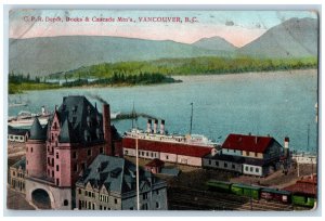 1911 C.P.R. Depot Docks & Cascade Mountains Vancouver BC Canada Postcard