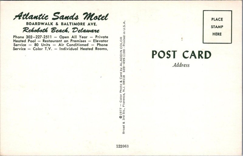 Postcard Atlantic Sands Motel Rehoboth Beach DE