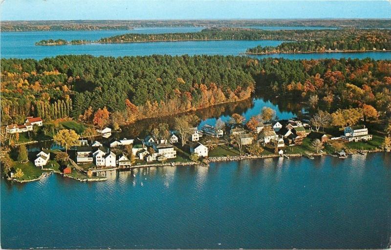 Belgrade Lakes Region Maine~Village Aerial View~Long Pond~1950s Postcard