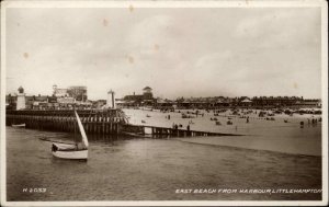 Littlehampton Sussex East Beach Sailboat Vintage Real Photo Postcard