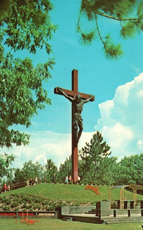 Vintage Postcard Largest Wooden Bronze Crucifix Catholic Shrine Indian River MI