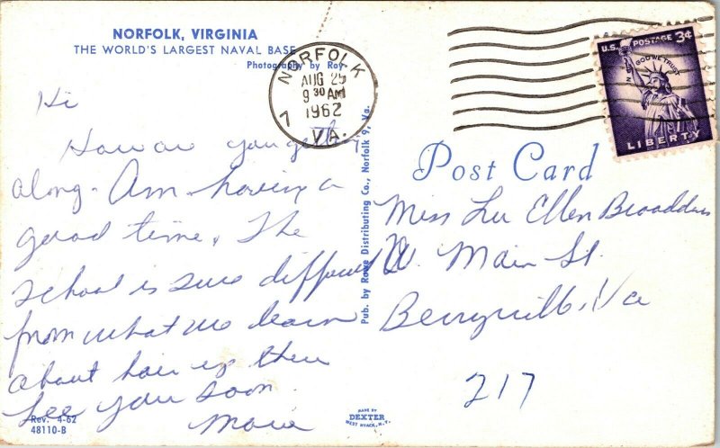 US Navy Norfolk Naval Base, World's Largest Naval Base, VA, Old Postcard