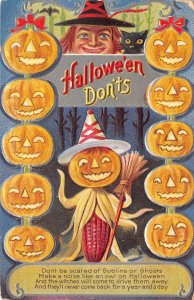 Hallowe'en Dont's Witch, Black Cat,  & Jack-o-Lanterns,Embossed PC U13120