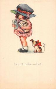 Little Girl With Big Hat Puppy Antique Postcard K39271