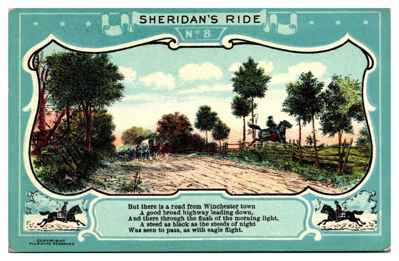 Antique Sheridan's Ride, Civil War, No. 8 in Series, Postcard