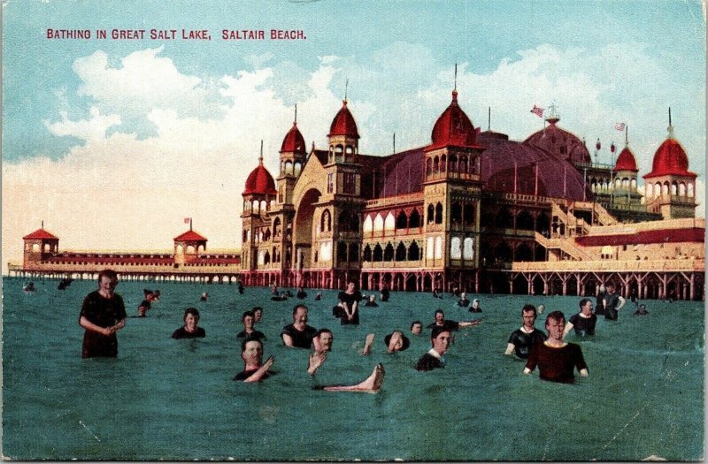 Bathing Great Salt Lake Saltair Beach Antique Postcard DB UNP Unused Moon Book  