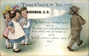 Sherman South Dakota SD Comic Greeting Little Boy Soldier WWI 1900s-20s Postcard