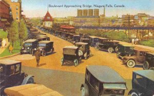 Cars on Boulevard Approaching Bridge Niagara Falls Canada 1910 postcard