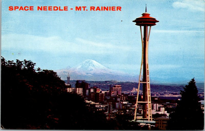 Vtg 1960s Space Needle Mt Rainer Seattle Washington WA World's Fair Postcard