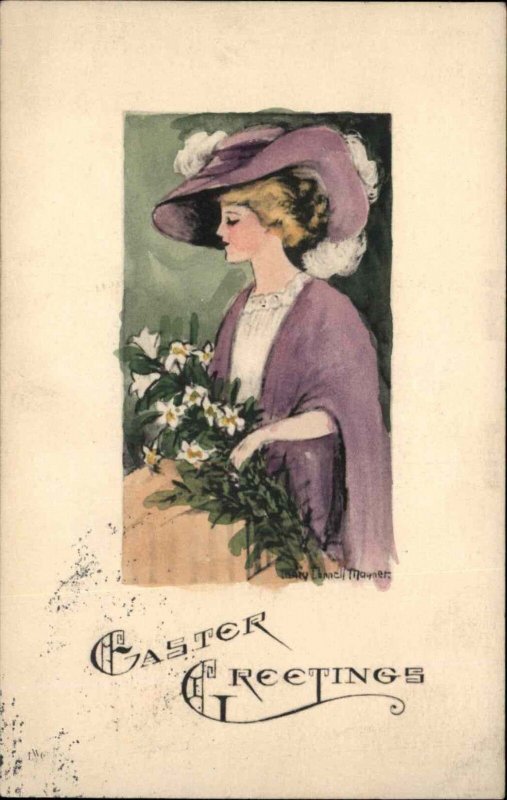 Easter Beautiful Woman Elegant Clothing Fashion Vintage Postcard