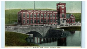 1909 Ellis No.3 Mill and New Bridge, Monson, Massachusetts MA Postcard 