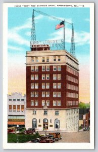 Harrisburg Illinois~1st Trust & Savings Bank~Young's 5&10c Store~1920s Postcard