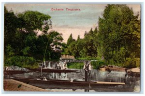 c1910 Boat Sailing at Backwater Pangbourne Berkshire England Postcard