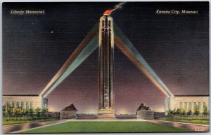 Liberty Memorial Kansas City Missouri Flaming Spire At Night Grounds Postcard