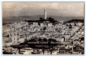 c1930's Birds Eye View Memorial Tower San Francisco CA RPPC Photo Postcard