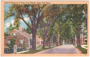 Typical Street Scene, Cape Cod, Massachusetts, Vintage Linen Tichnor Postcard