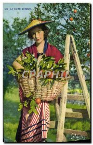 Old Postcard La Cote D & # 39Azur Folklore Woman Picking oranges