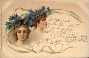 Art Nouveau Beautiful Woman Blue Flowers in Hair TUCK Series 835 Postcard