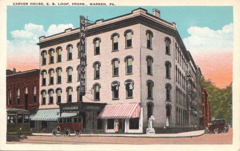 Postcard Carver House E.B. Loop Propr Warren PA