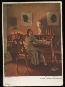 The young Goethe in his Frankfurt workroom. Richard Schaupp painting. 1932 card