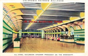 Excursion Steamer President, Rainbow Ballroom, Mississippi River, Linen Postcard