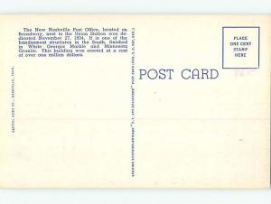 Unused Linen POST OFFICE SCENE Nashville Tennessee TN hs1199