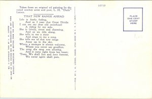 That New Range Ahead poem a/s L H Dude Larsen Cowboy Dog Sunset Horse Postcard