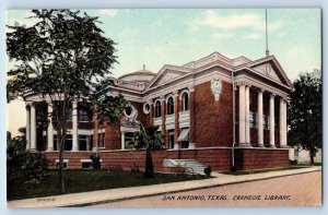 c1910's San Antonio Texas Postcard Carnegie Library Building Stairway Bicycle