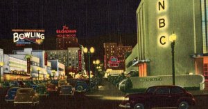 Hollywood CA NBC Studios Radio City Bowling Broadway Plaza Hotel Postcard Linen