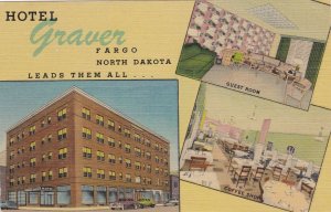 North Dakota Fargo Hotel Graver Showing Guest Room & Coffee Shop Curteich sk4579