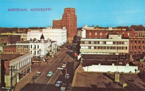 Meridian MS Three Foot Tower Business Section Old Cars Postcard