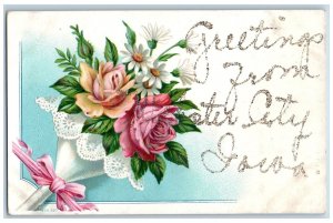 c1920 Greetings From Webster City Bundle Of Flowers Iowa Correspondence Postcard