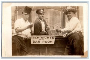 c1920's Ten Nights In A Bar Room Hats Men Alcohol RPPC Photo Unposted Postcard