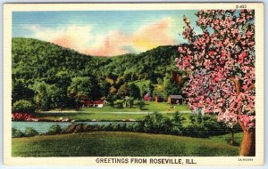 1933 Roseville, IL Greetings from Custom Teich Country Scene Farm Unposted A272